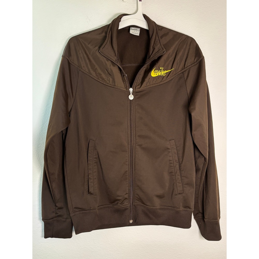 Nike Brown Full Zip Track Jacket Yellow Script Logo Stars Mens Medium